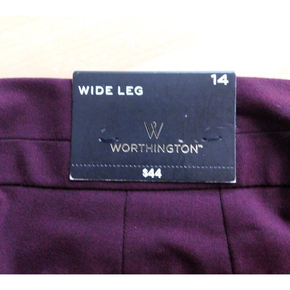 Worthington Cropped Pants Size 14 Burgundy Plum Purple Wide Leg Poly Blend NWT - Picture 7 of 7